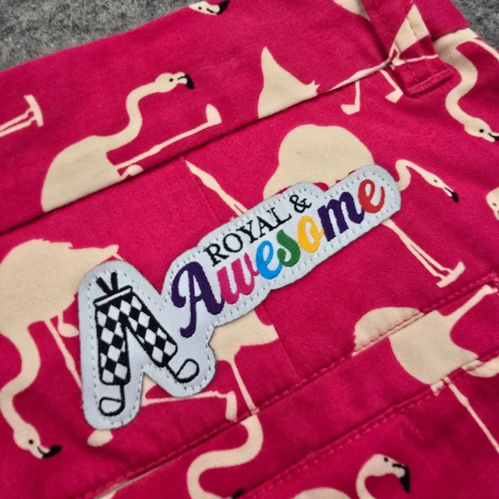 Royal Awesome Mens 34 Golf Shorts Pink Flamingo Print Cotton Blend Tee Holder 9